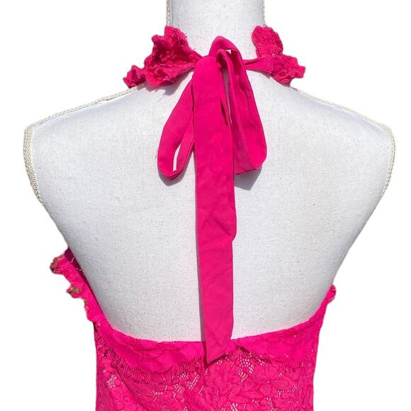 Sugarlips Pink Lace Dress Women's Size Extra Small Tie Neck - Picture 9 of 11